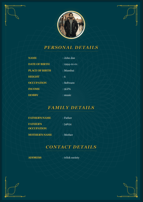 Marriage Biodata Template